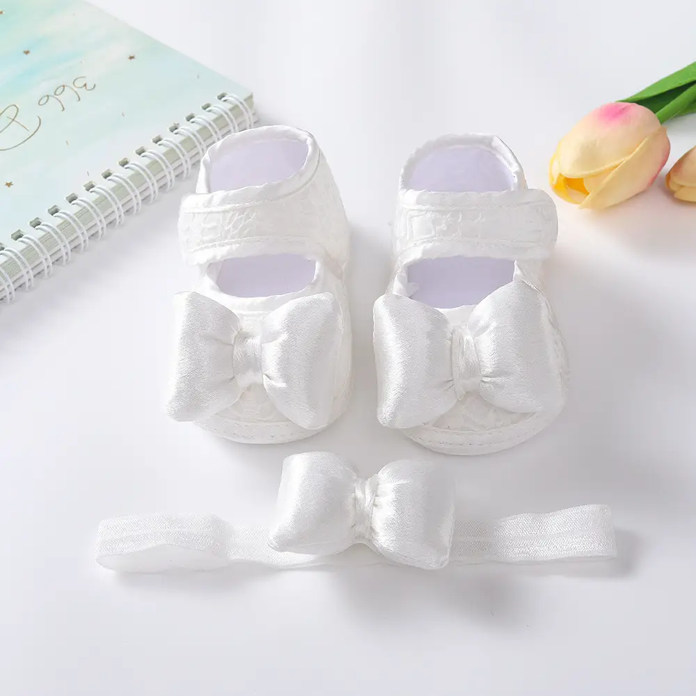 White Lace Bow Baby Shoes for 0-1 Year Old