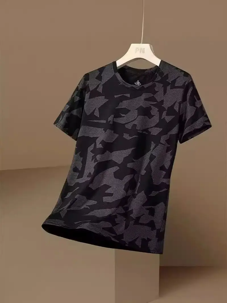 Men Camo Mesh T-Shirt Grey Plus Size 8°C
