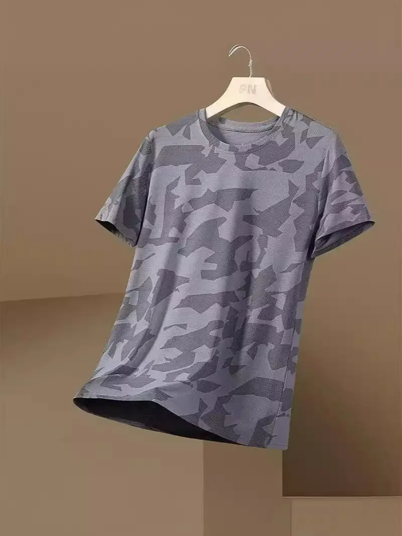 Men Camo Mesh T-Shirt Grey Plus Size 8°C