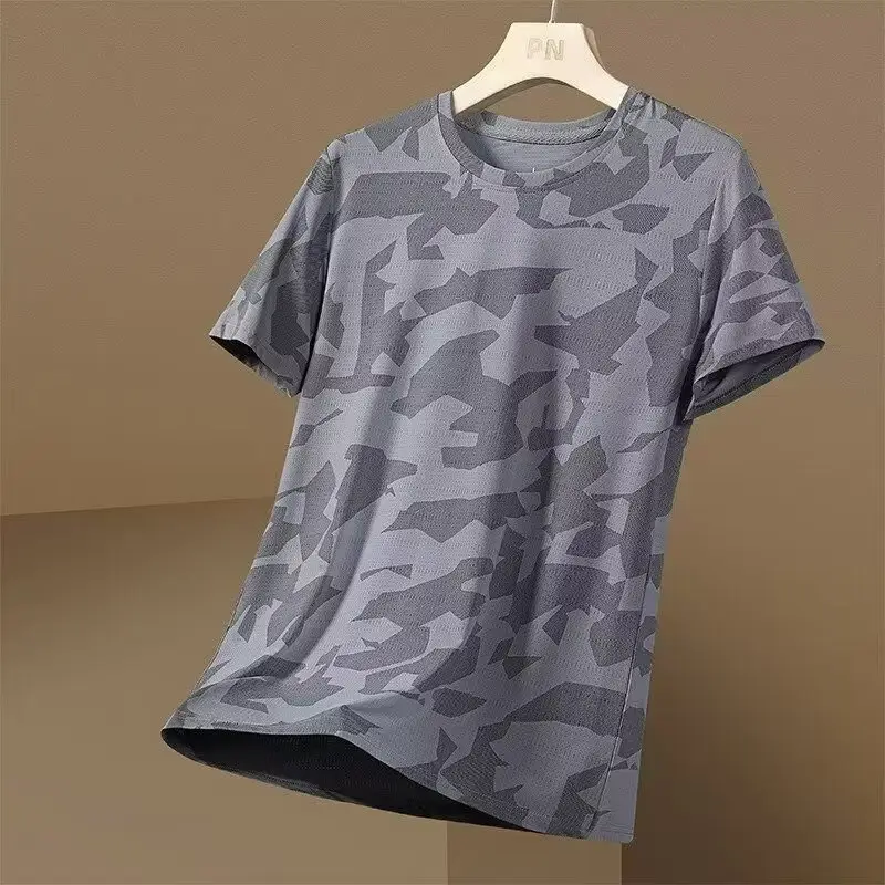 Men Camo Mesh T-Shirt Grey Plus Size 8°C — feature 11