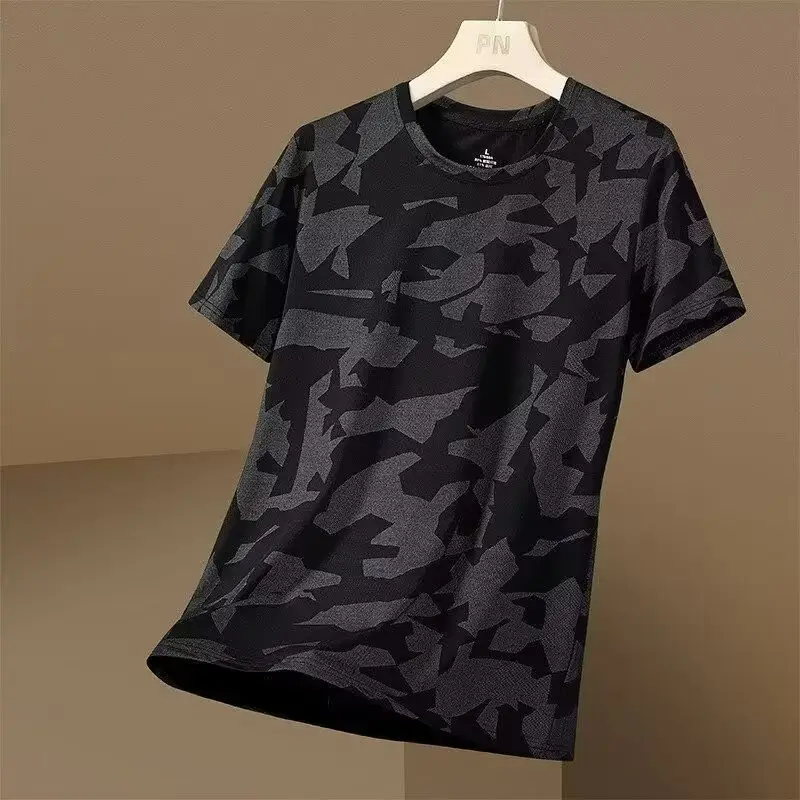 Men Camo Mesh T-Shirt Grey Plus Size 8°C