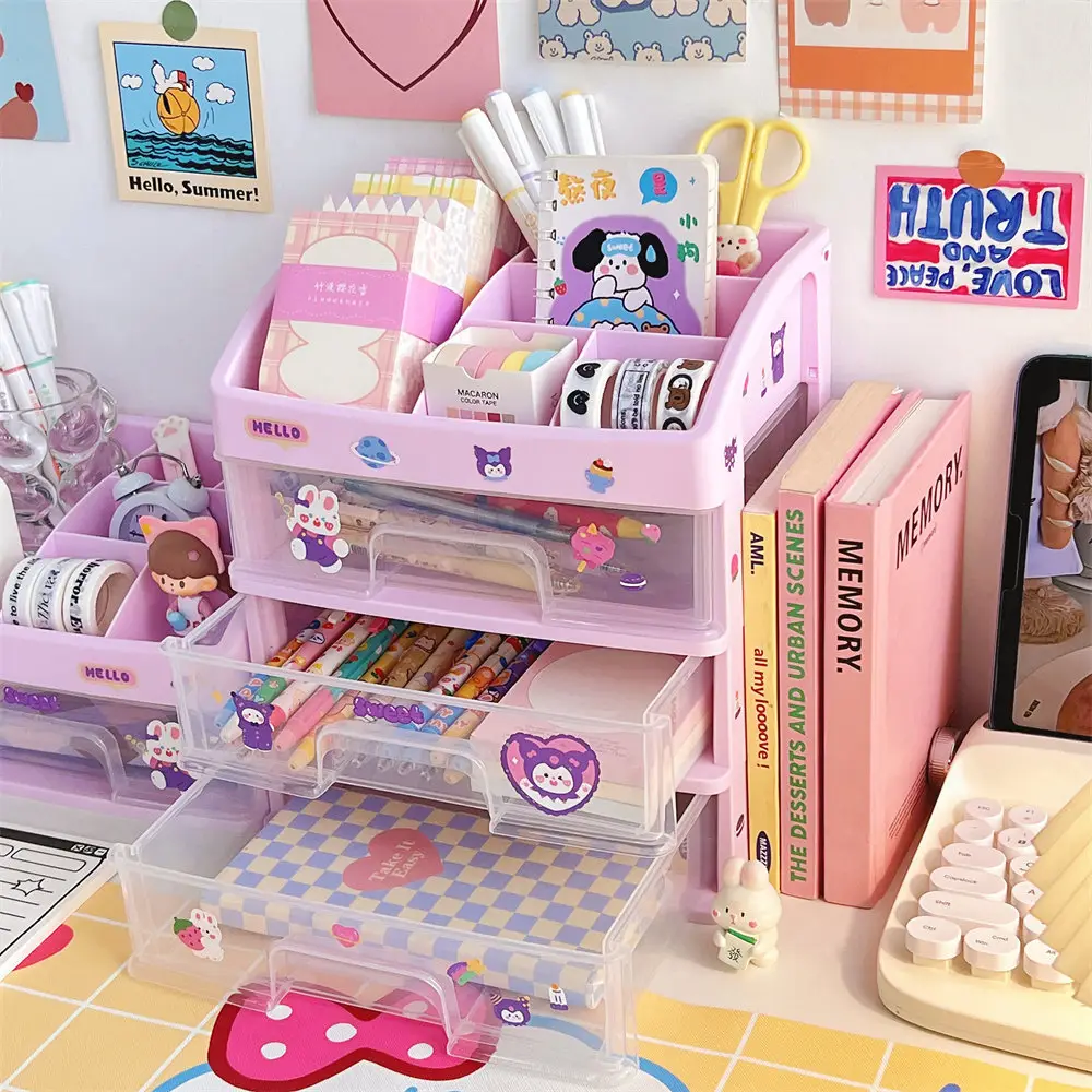 Student Dormitory Drawer Box Large Capacity Handbook Stationery Girls Desk Hair Accessories Transparent Organizer Box Storage — feature 11