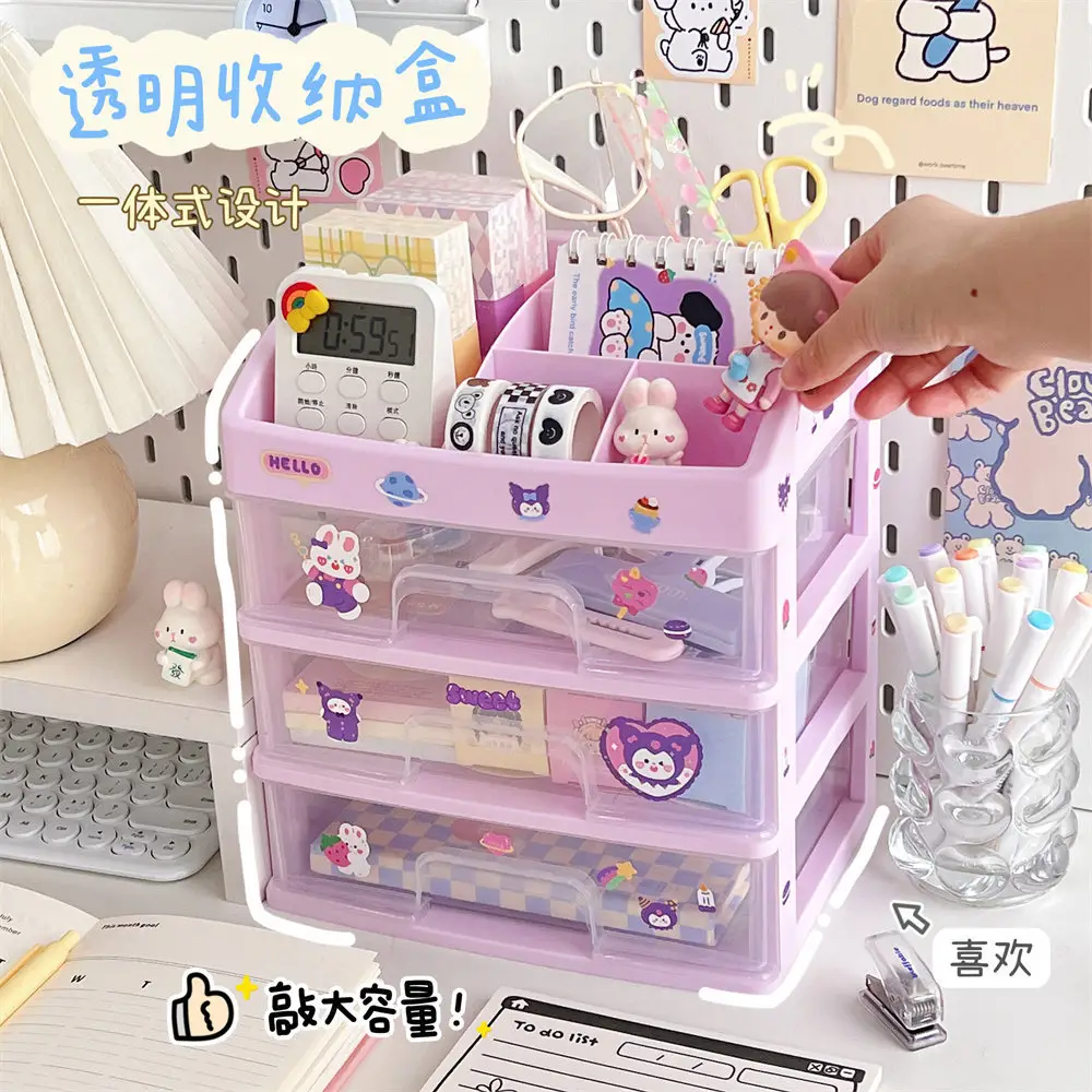 Student Dormitory Drawer Box Large Capacity Handbook Stationery Girls Desk Hair Accessories Transparent Organizer Box Storage — feature 9