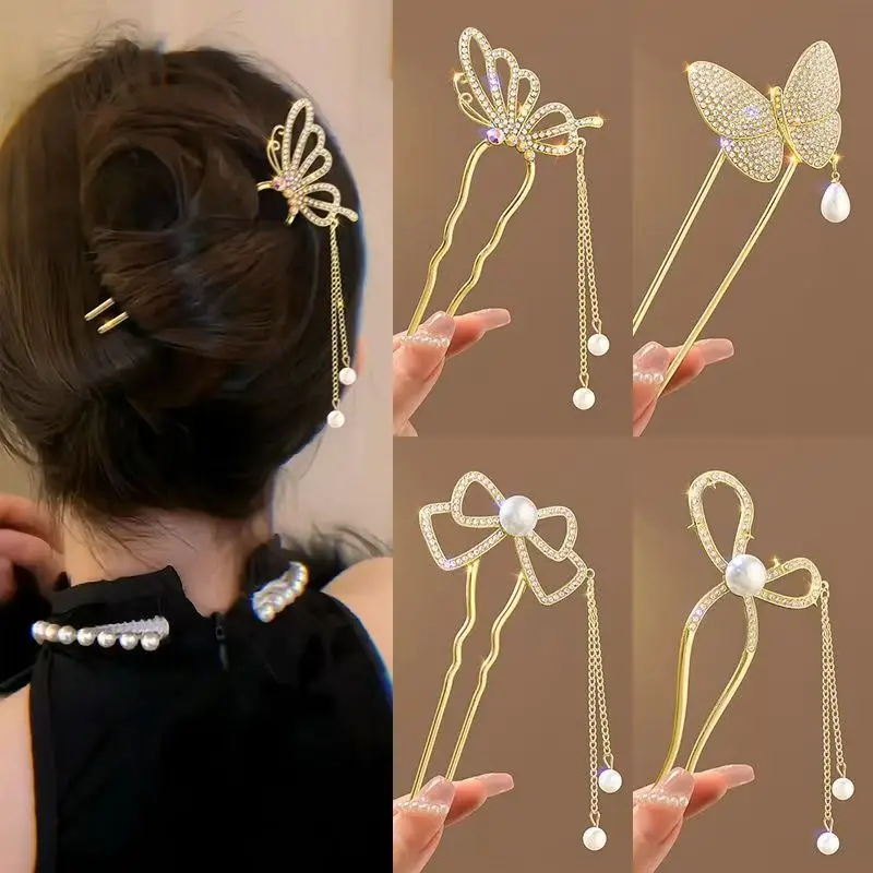 2024 New Rhinestone Pearl Butterfly Hairpin Women - Image 18