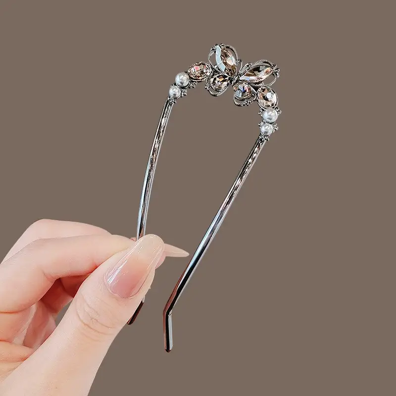 2024 New Rhinestone Pearl Butterfly Hairpin Women - Image 2