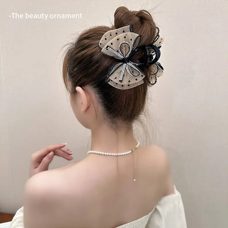 Black Rhinestone Bow Hairpin for Women — feature 4