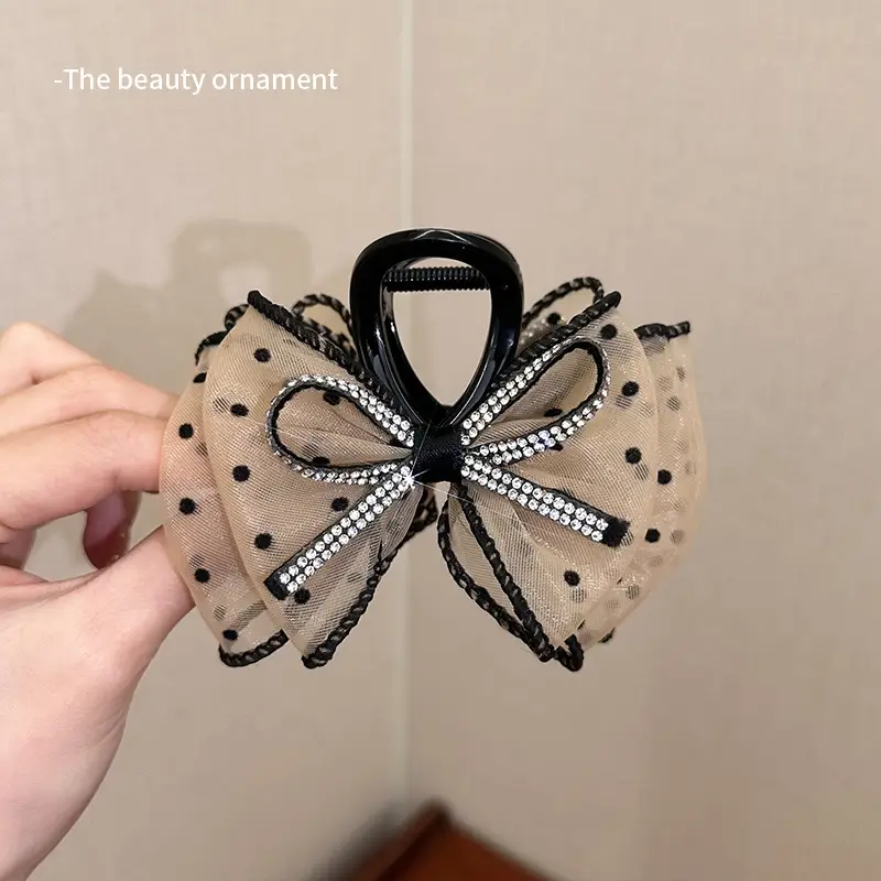 Black Rhinestone Bow Hairpin for Women