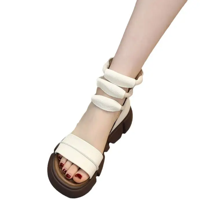 Brown Leather Peep Toe Sandals for Women