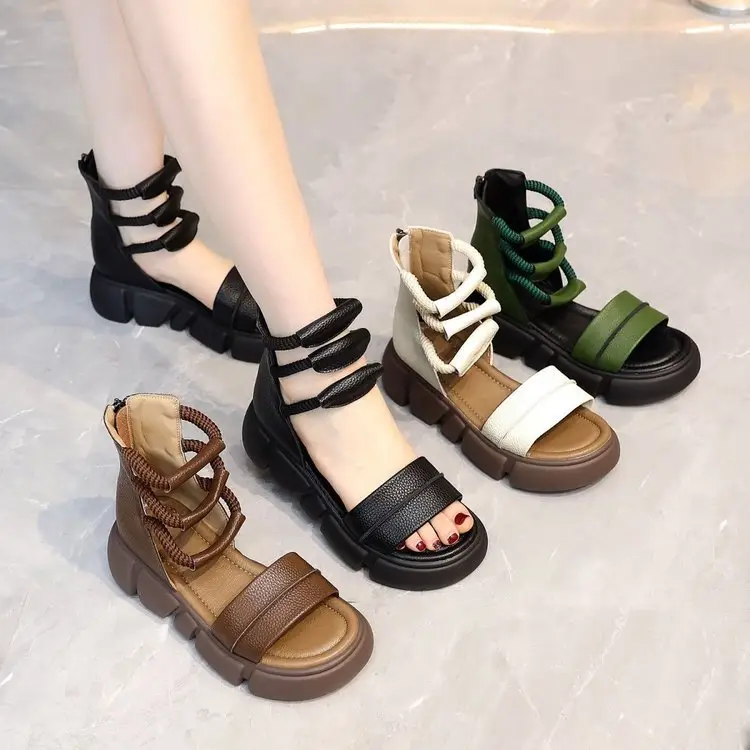 Brown Leather Peep Toe Sandals for Women — feature 4