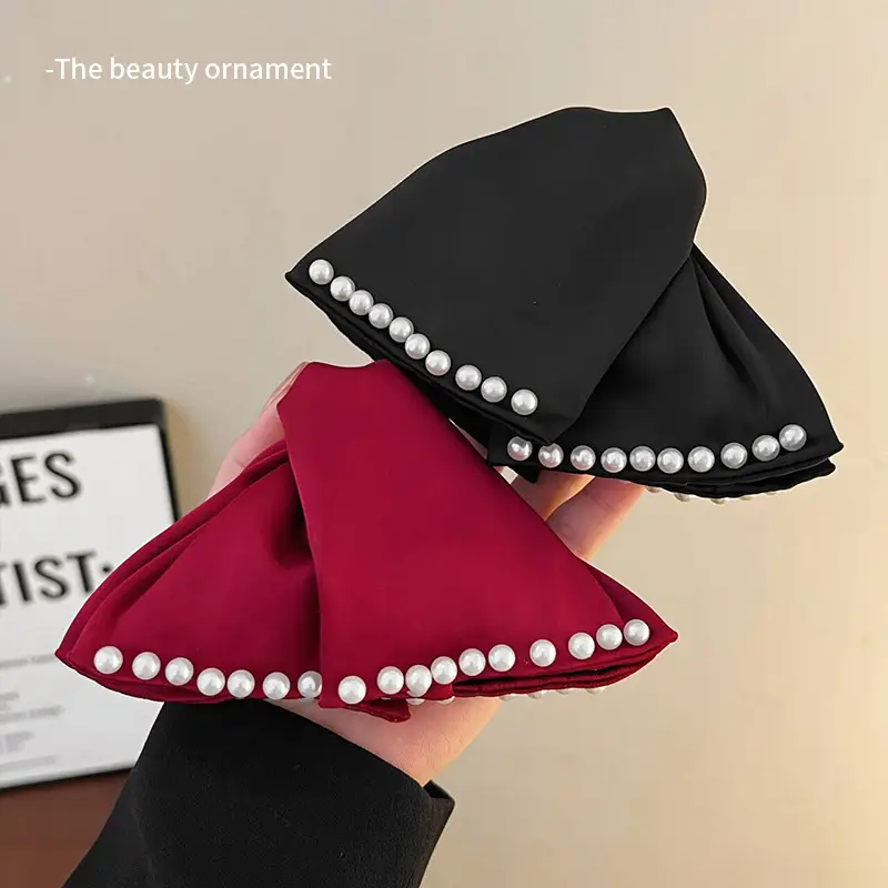 Vintage Pearl Bow Hairpin for Women Black — feature 5
