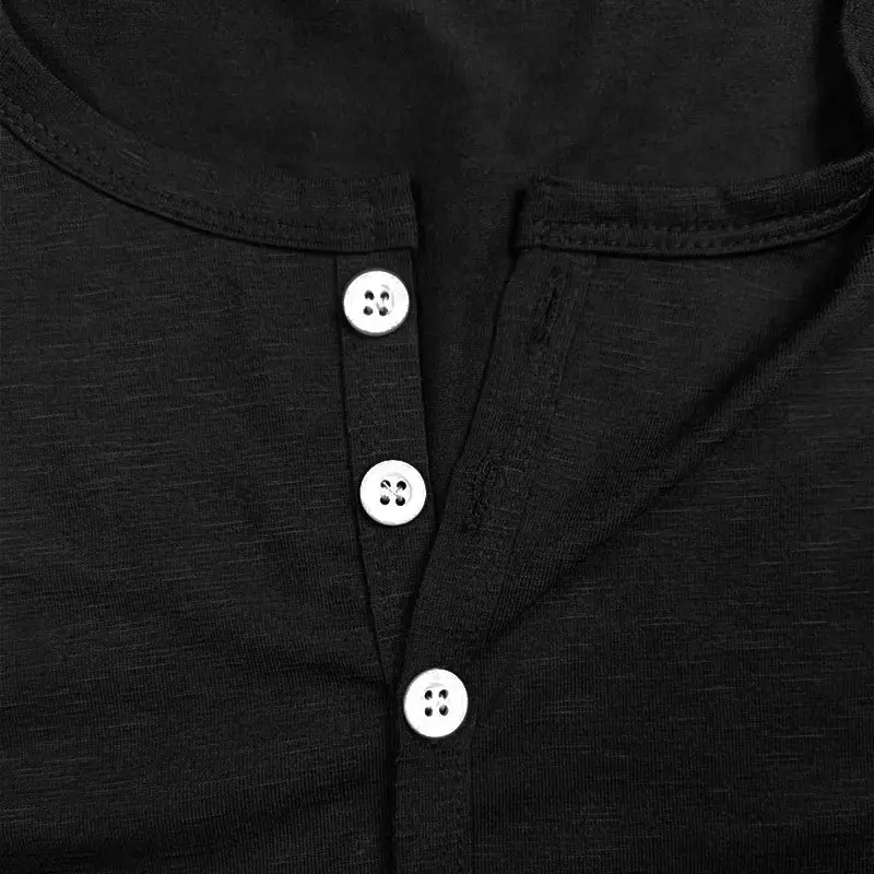 Men Button T-Shirt Blue Henry Collar Summer Casual — feature 9