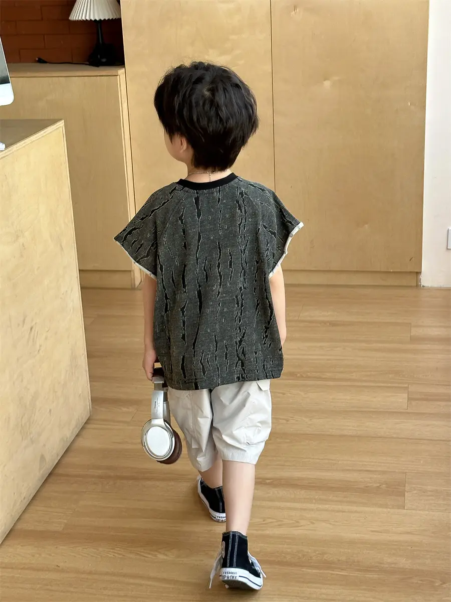 Kids Jacquard T-Shirt Navy Grey Summer Boys — feature 19