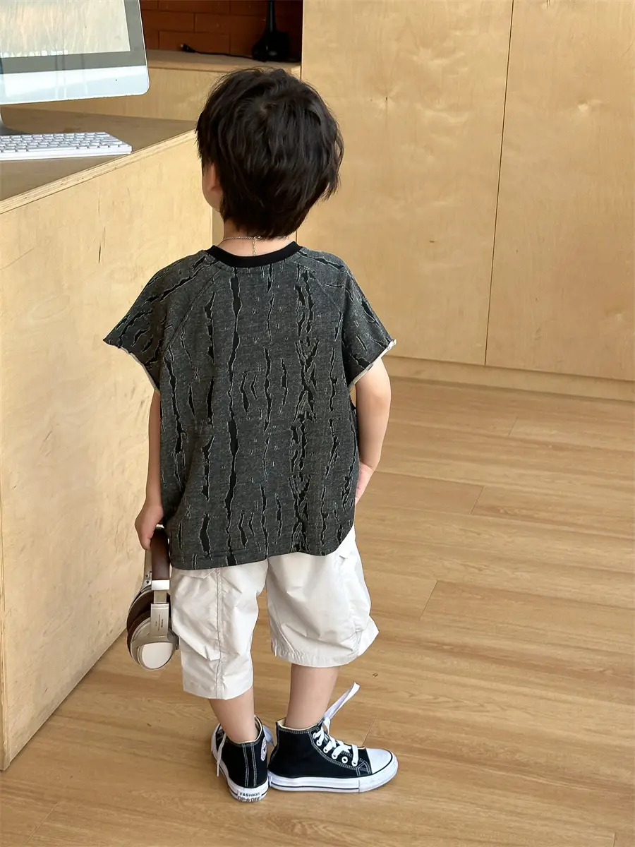 Kids Jacquard T-Shirt Navy Grey Summer Boys — feature 20