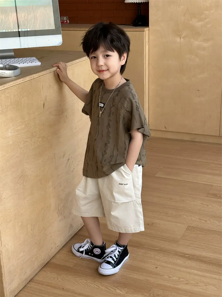 Kids Jacquard T-Shirt Navy Grey Summer Boys — feature 27