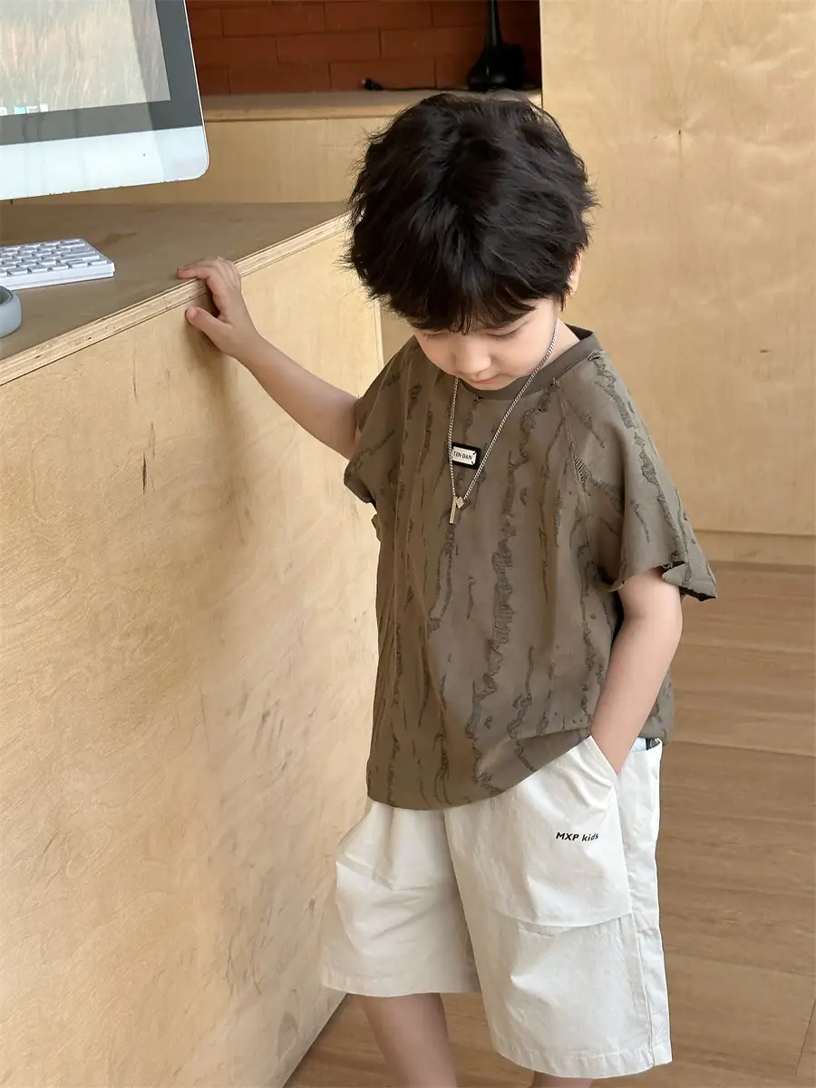 Kids Jacquard T-Shirt Navy Grey Summer Boys — feature 28