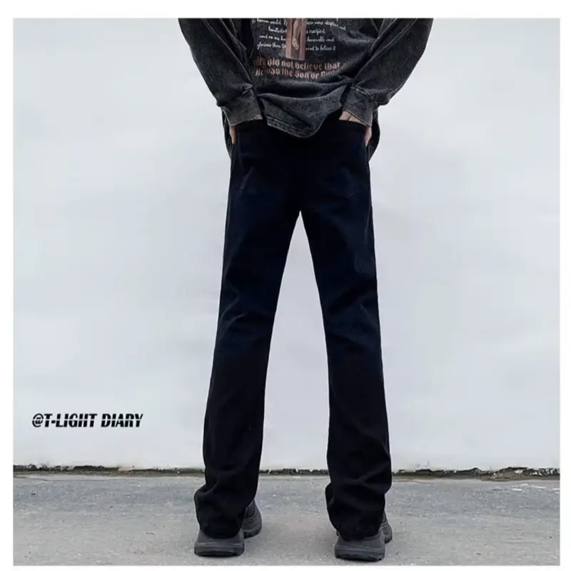 Men's Pure Black Slim Fit Micro-Lar Jeans Autumn — feature 11