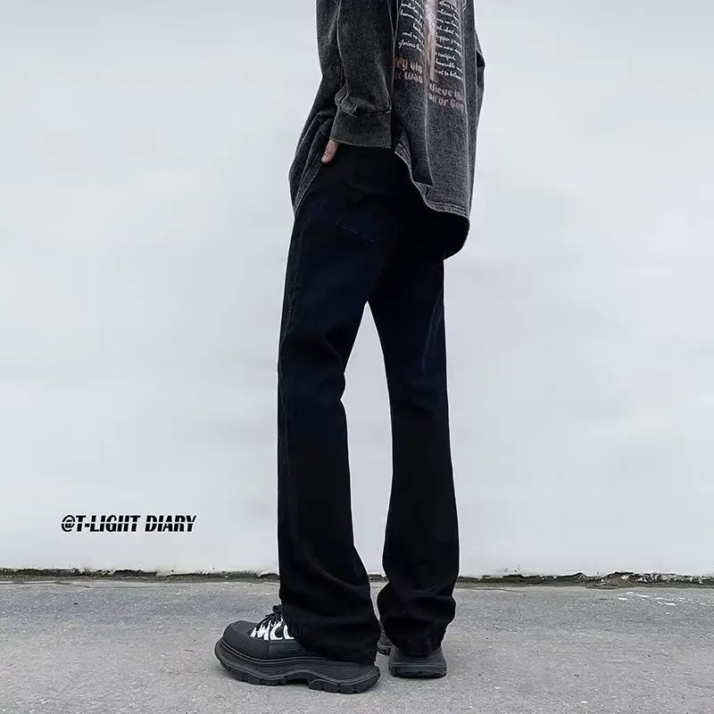 Men's Pure Black Slim Fit Micro-Lar Jeans Autumn — feature 12