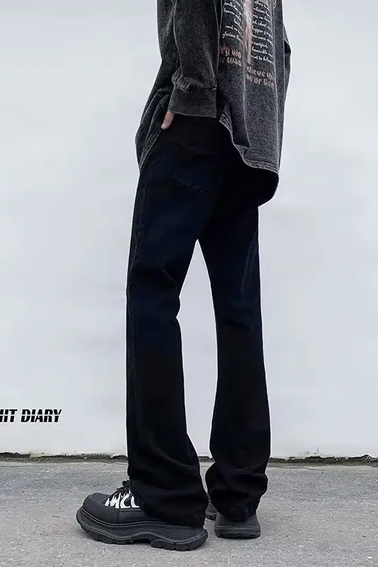 Men's Pure Black Slim Fit Micro-Lar Jeans Autumn — feature 13