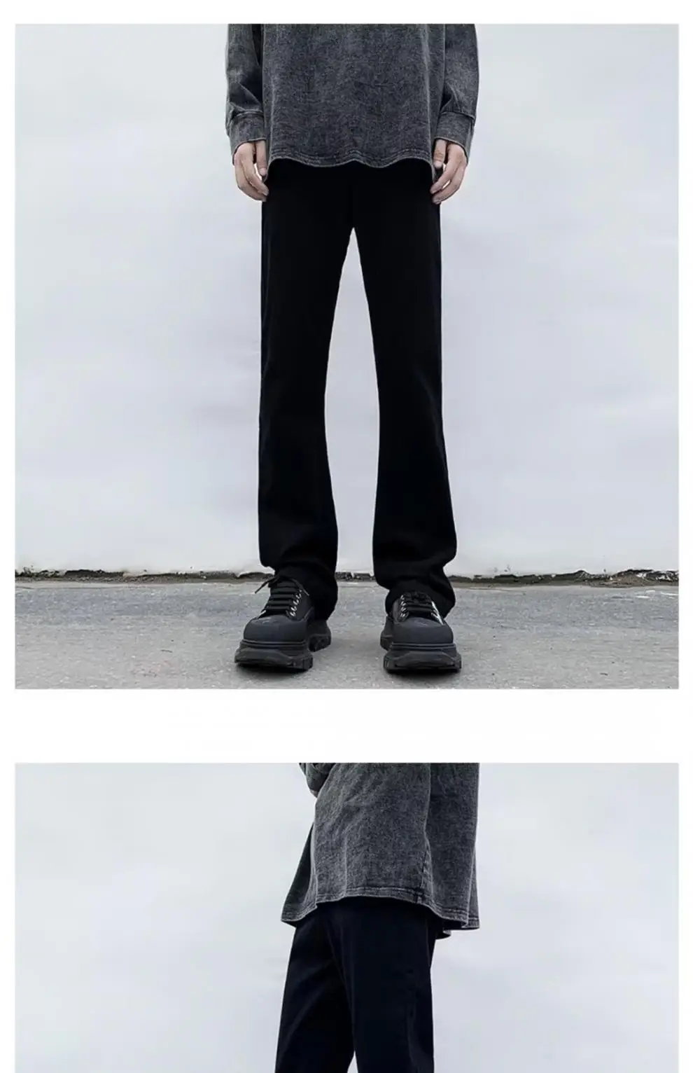 Men's Pure Black Slim Fit Micro-Lar Jeans Autumn — feature 4
