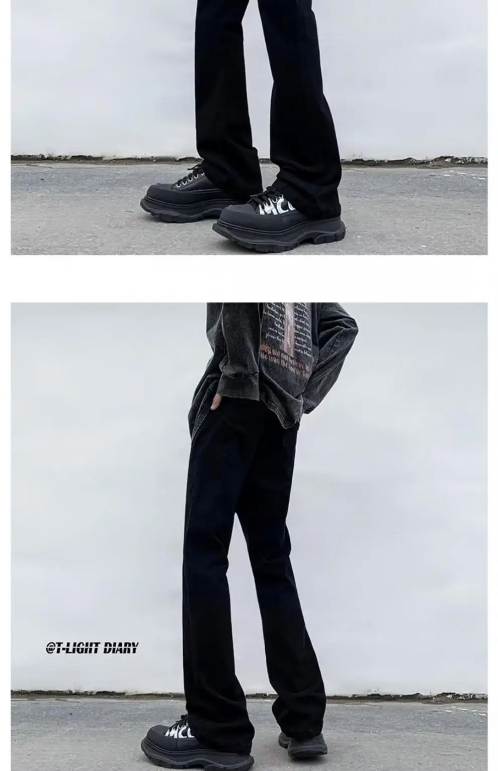 Men's Pure Black Slim Fit Micro-Lar Jeans Autumn — feature 5