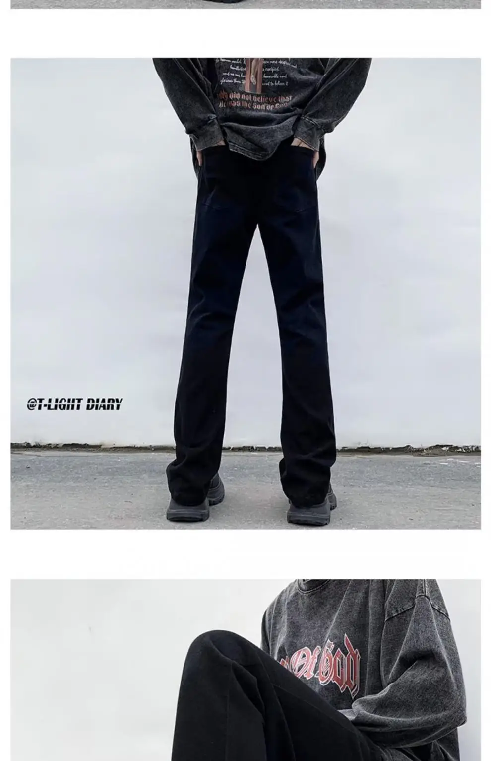 Men's Pure Black Slim Fit Micro-Lar Jeans Autumn — feature 6