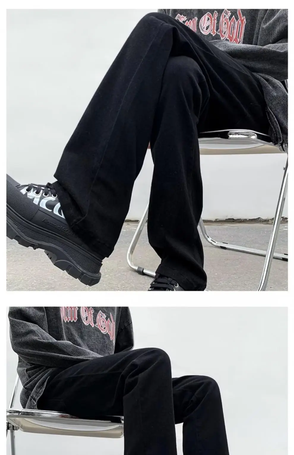 Men's Pure Black Slim Fit Micro-Lar Jeans Autumn — feature 9