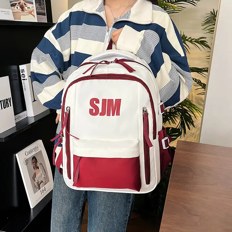 Blue White Student Backpack with "SIM" Print - Image 7