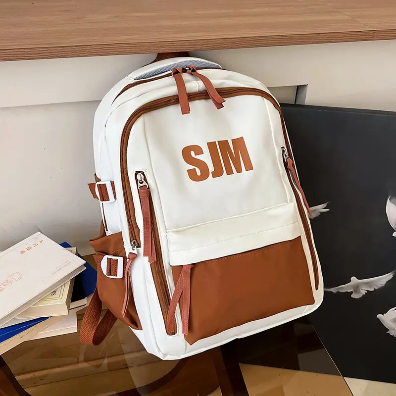 Blue White Student Backpack with "SIM" Print - Image 8