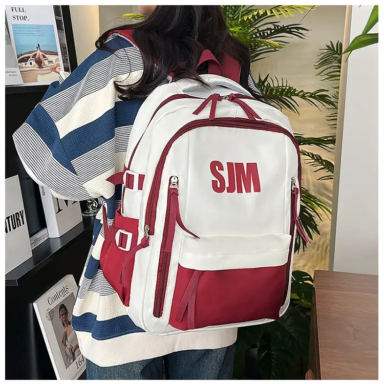 Blue White Student Backpack with "SIM" Print — feature 13