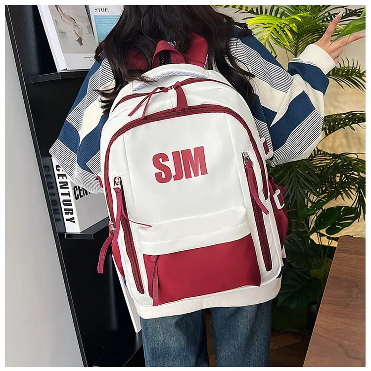 Blue White Student Backpack with "SIM" Print — feature 14