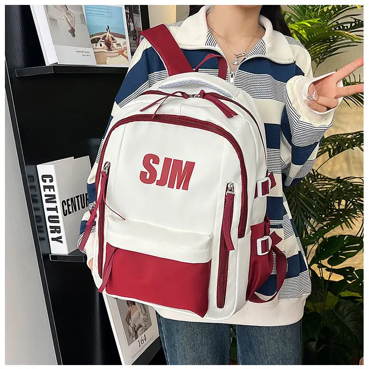 Blue White Student Backpack with "SIM" Print — feature 17
