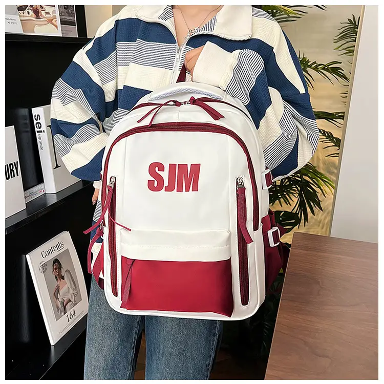 Blue White Student Backpack with "SIM" Print — feature 18