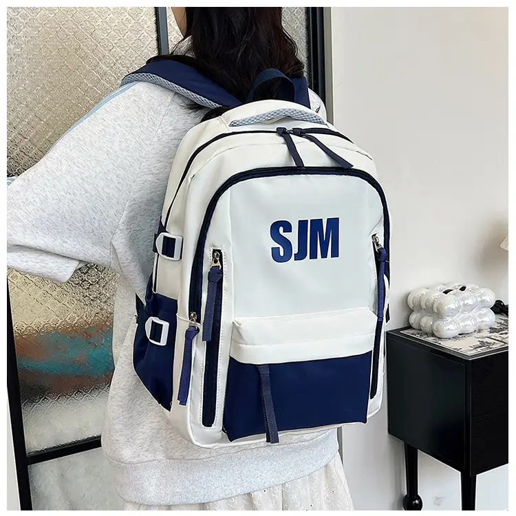 Blue White Student Backpack with "SIM" Print — feature 20