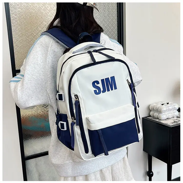 Blue White Student Backpack with "SIM" Print — feature 22