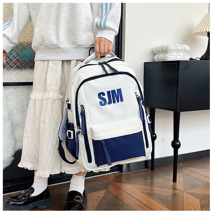Blue White Student Backpack with "SIM" Print — feature 26