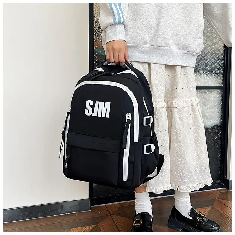 Blue White Student Backpack with "SIM" Print — feature 27
