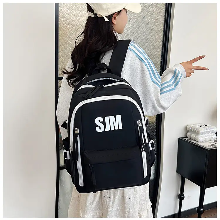 Blue White Student Backpack with "SIM" Print — feature 28