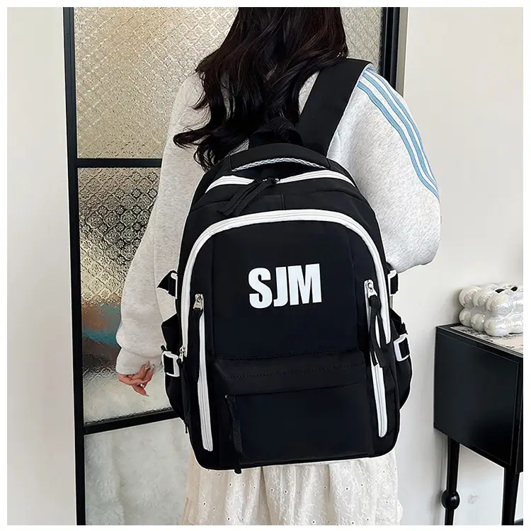 Blue White Student Backpack with "SIM" Print — feature 29