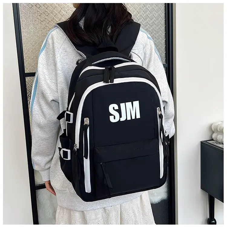 Blue White Student Backpack with "SIM" Print — feature 31