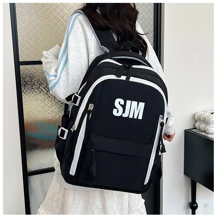 Blue White Student Backpack with "SIM" Print — feature 32