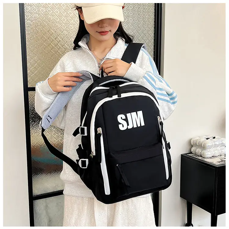 Blue White Student Backpack with "SIM" Print — feature 33