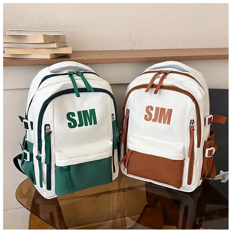 Blue White Student Backpack with "SIM" Print — feature 36