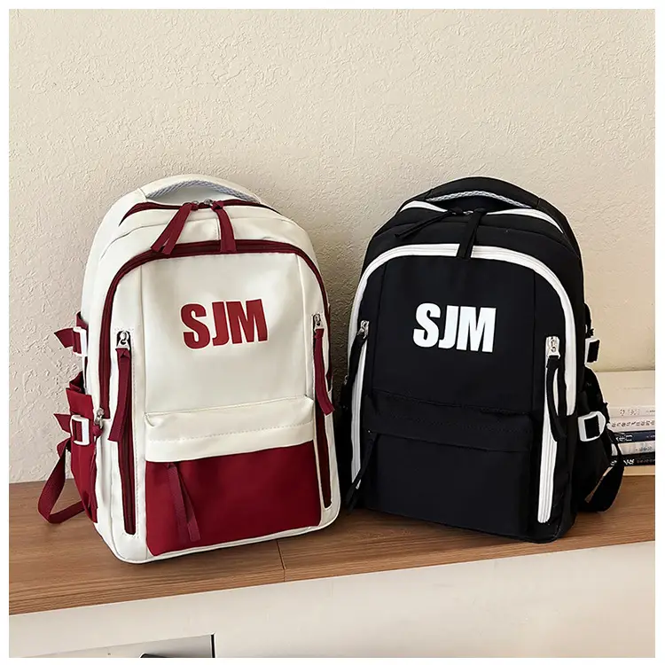 Blue White Student Backpack with "SIM" Print — feature 37