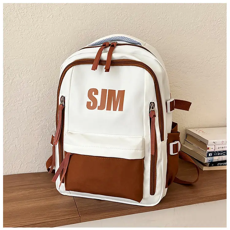 Blue White Student Backpack with "SIM" Print — feature 38