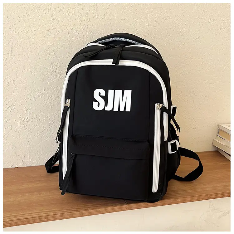 Blue White Student Backpack with "SIM" Print — feature 41