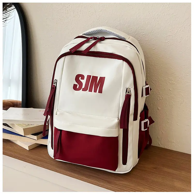 Blue White Student Backpack with "SIM" Print — feature 42