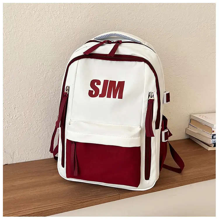 Blue White Student Backpack with "SIM" Print — feature 43