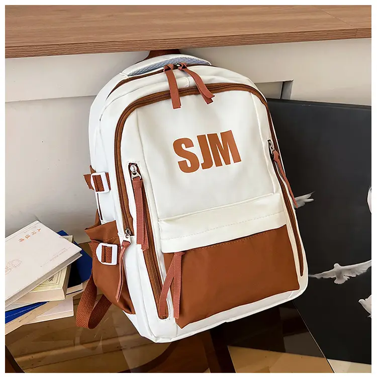 Blue White Student Backpack with "SIM" Print — feature 44