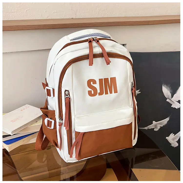 Blue White Student Backpack with "SIM" Print — feature 45
