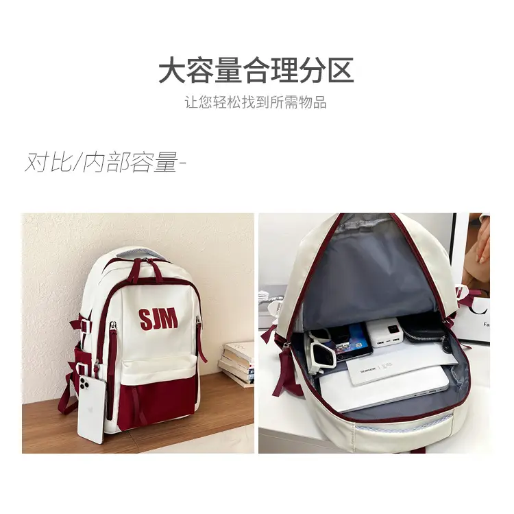 Blue White Student Backpack with "SIM" Print — feature 6
